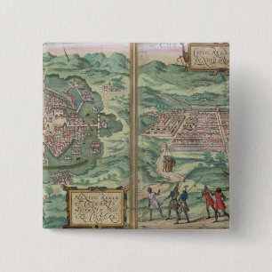 Map of Mexico and Cuzco, from 'Civitates Orbis Ter 15 Cm Square Badge