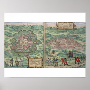 Map of Mexico and Cuzco, from 'Civitates Orbis Ter Poster