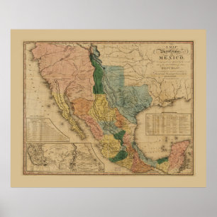 Map of Mexico by Henry Tanner (1846) Poster