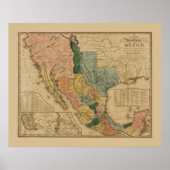 Map of Mexico by Henry Tanner (1846) Poster (Front)