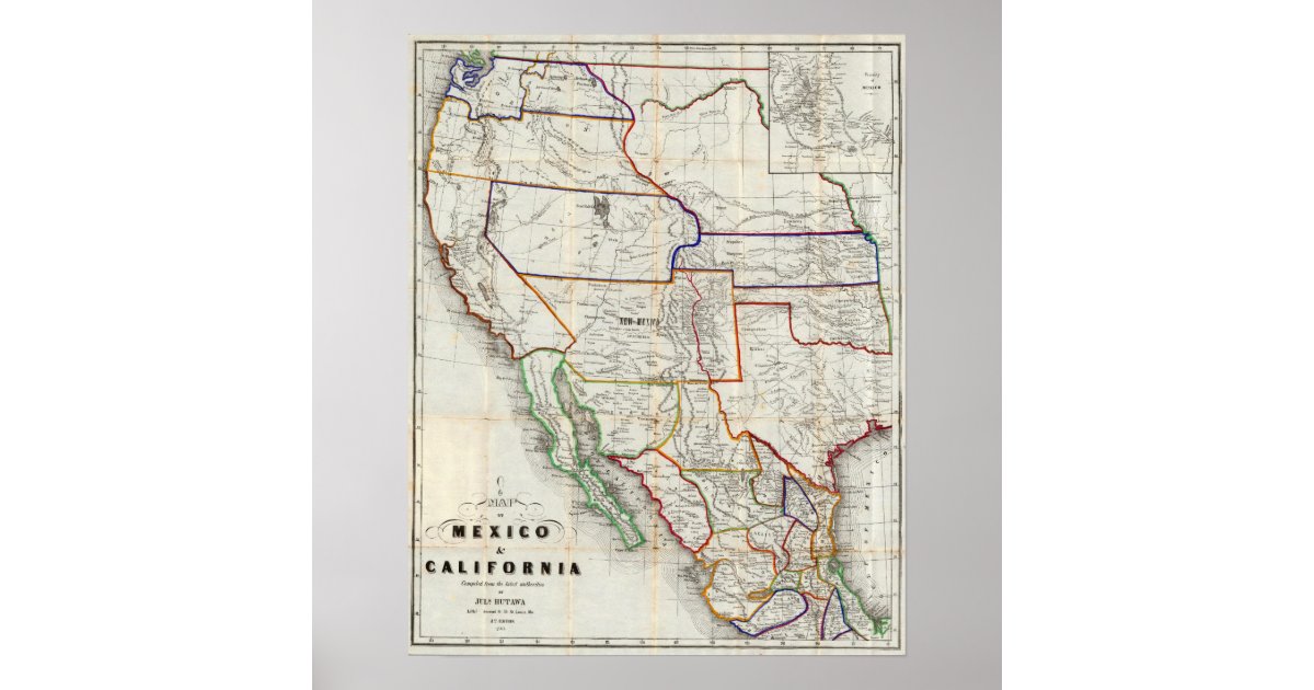 Map Of Mexico &amp; California Poster | Zazzle.co.nz