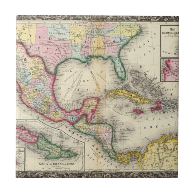 Map Of Mexico, Central America Tile (Front)