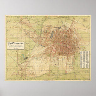 Map of Mexico City from 1907 Poster