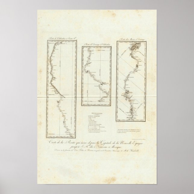 Map of Mexico City to Santa Fe New Mexico Poster (Front)
