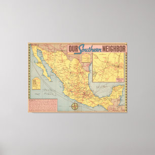 Map of Mexico - "Our Southern Neighbour" Canvas Print