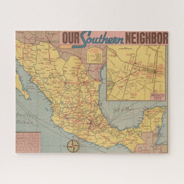 Map of Mexico - "Our Southern Neighbour" Jigsaw Puzzle (Horizontal)