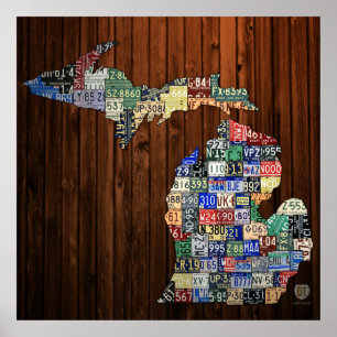 Map of Michigan Counties License Plate Map Poster