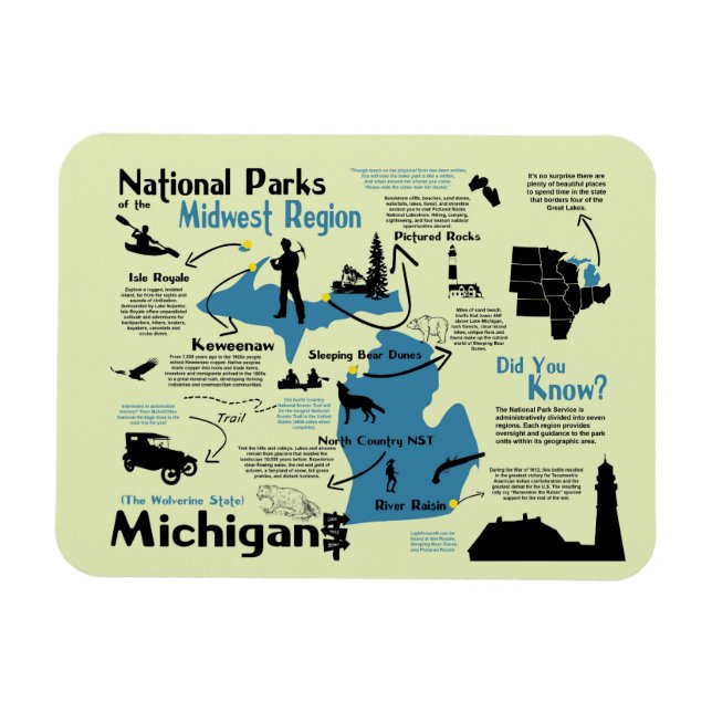 Map of Michigan National Parks Magnet (Horizontal)