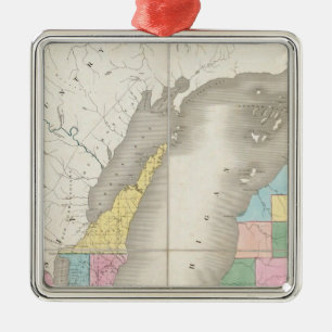 Map of Michigan & Part Of Wisconsin Territory Metal Tree Decoration