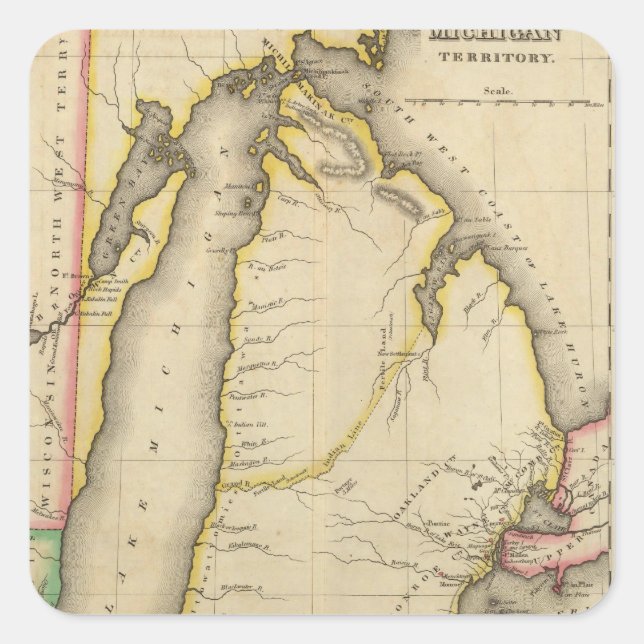 Map Of Michigan Territory Square Sticker (Front)