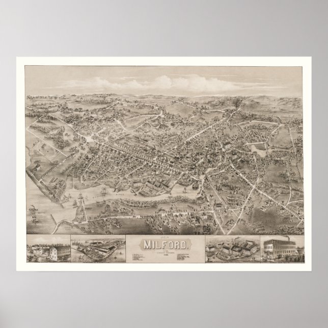 Map of Milford, CT from 1882 Poster (Front)