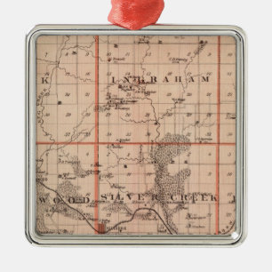 Map of Mills County, State of Iowa Metal Tree Decoration