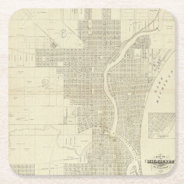 Map of Milwaukee Square Paper Coaster (Front)