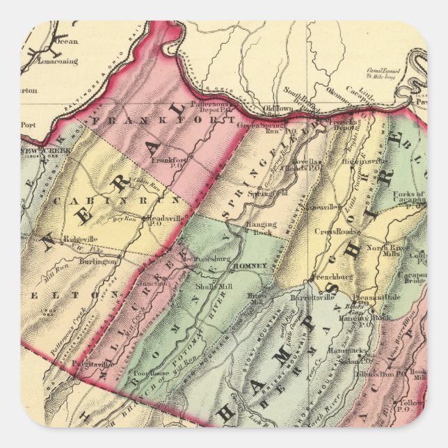 Map of Mineral, Hampshire counties Square Sticker (Front)