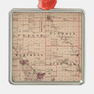 Map of Mitchell County, State of Iowa Metal Tree Decoration