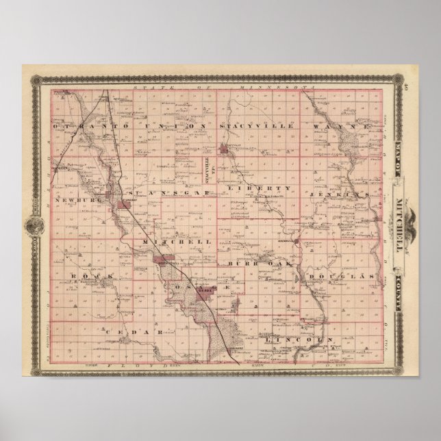 Map of Mitchell County, State of Iowa Poster (Front)