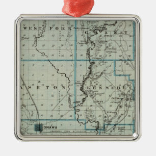 Map of Monona County, State of Iowa 2 Metal Tree Decoration
