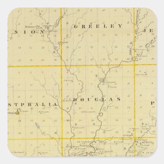 Map of Monona County, State of Iowa Square Sticker (Front)