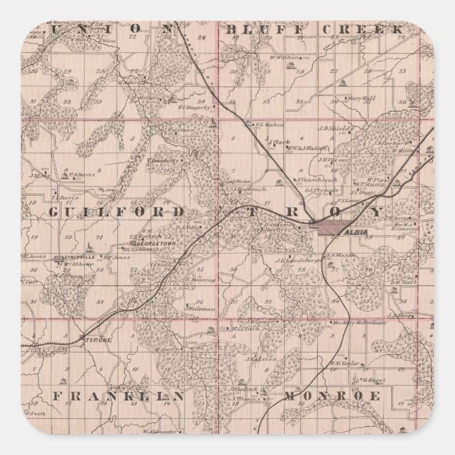 Map of Monroe County, State of Iowa Square Sticker (Front)