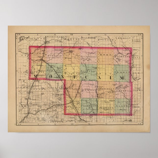 Map of Montcalm County, Michigan Poster (Front)