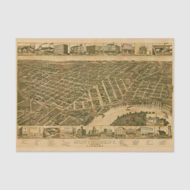 Map of Montgomery, Capital of Alabama (1887) Tissue Paper (Front)