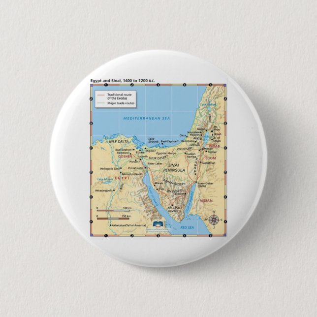 Map of Moses Exodus Egypt and Sinai 1400 to 1200 B 6 Cm Round Badge (Front)