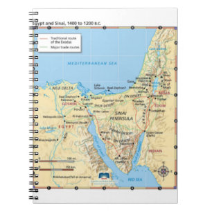 Map of Moses Exodus Egypt and Sinai 1400 to 1200 B Notebook