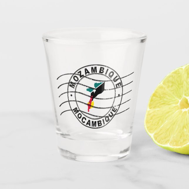 Map of Mozambique, Postal Passport Stamp, Travel S Shot Glass (Front)