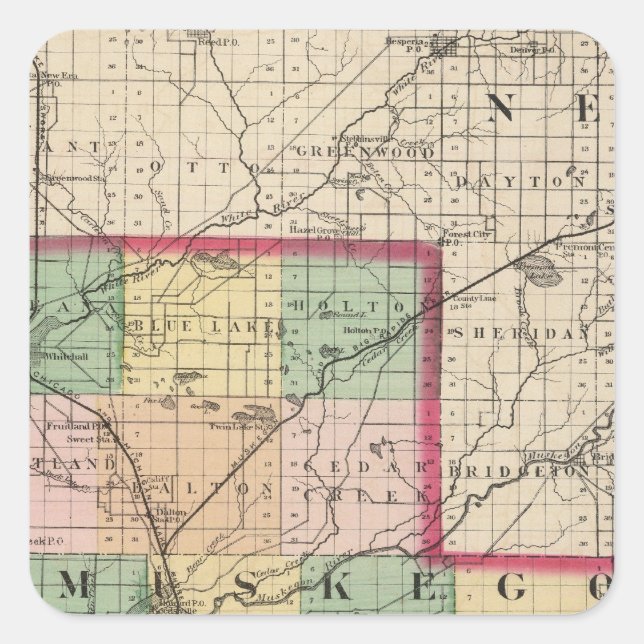 Map of Muskegon County, Michigan Square Sticker (Front)