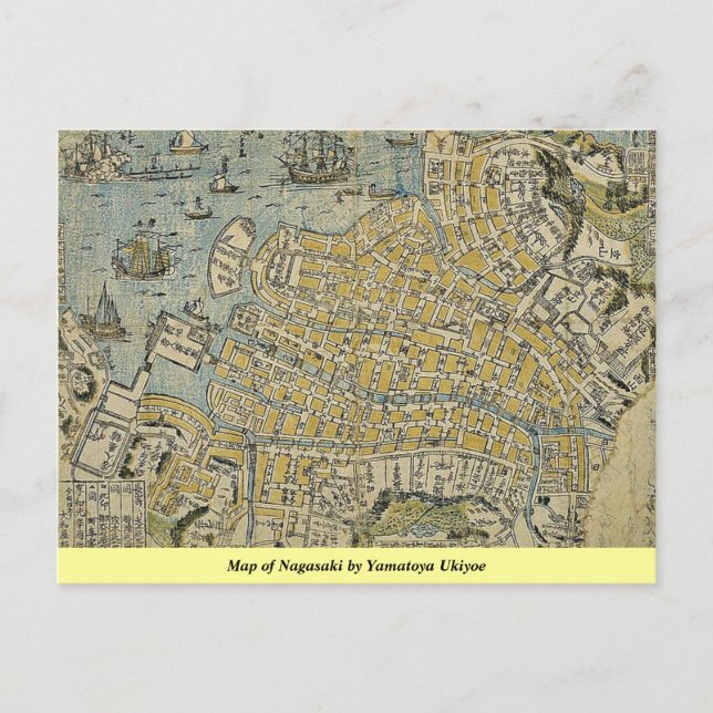 Map of Nagasaki by Yamatoya Ukiyoe Postcard (Front)
