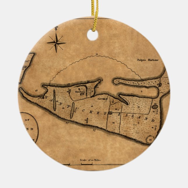 Map of Nantucket 1782 Ceramic Tree Decoration (Front)