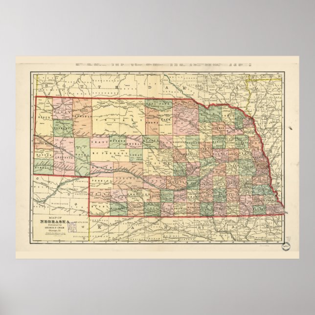 Map of Nebraska (1902) Poster (Front)