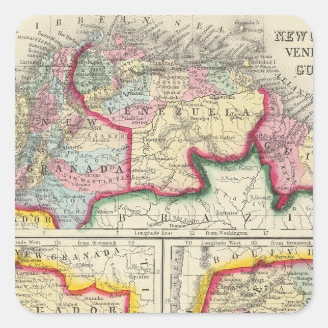 Map Of New Granada, Venezuela, And Guiana Square Sticker (Front)