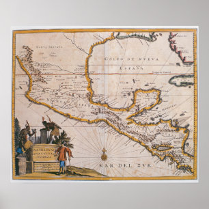 Map of New Spain New Galicia & Guatemala, 1625 Poster