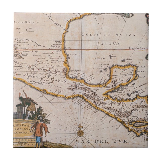 Map of New Spain |New Galicia & Guatemala, 1625 Tile (Front)