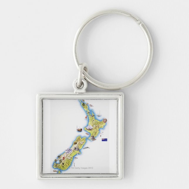 Map of New Zealand Key Ring (Front)