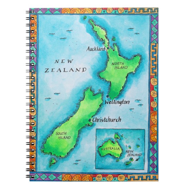Map of New Zealand Spiral Notebook (Front)