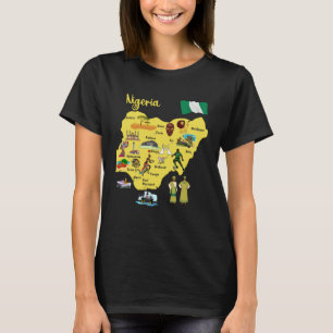 Map of Nigeria Landmarks symbols major cities flag T-Shirt