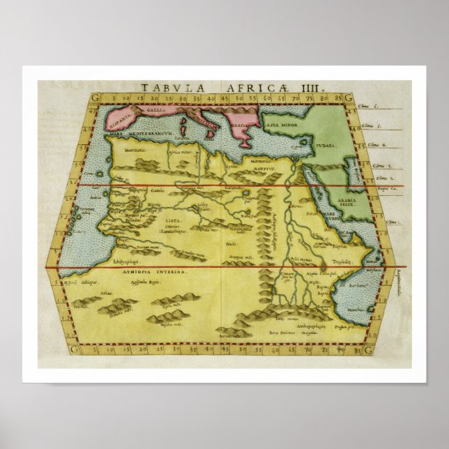 Map of North Africa, c.1580s (colored engraving) Poster (Front)