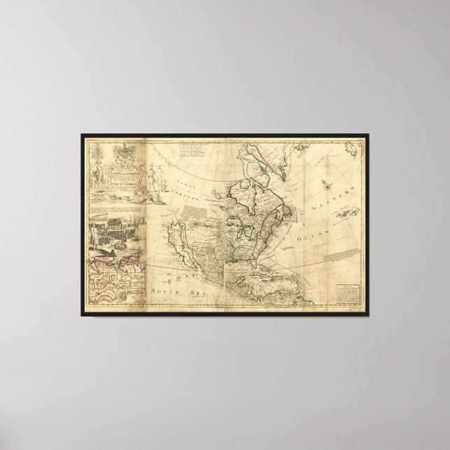 Map of North America by Herman Moll (1715) Canvas Print (Front)