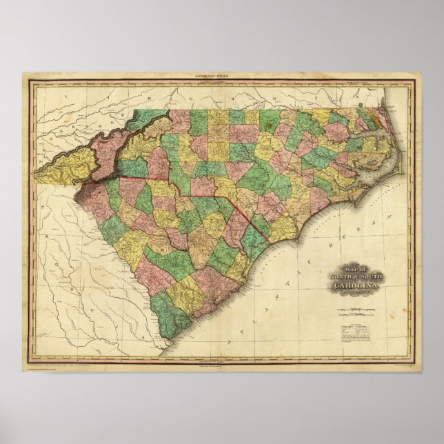 Map of North and South Carolina Poster (Front)