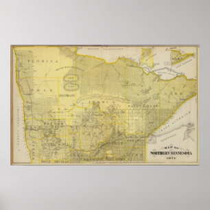 Map of Northern Minnesota, 1874 Poster