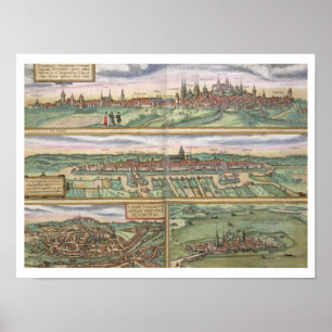 Map of Nuremberg, Ulm, and Saltzburg, from 'Civita Poster