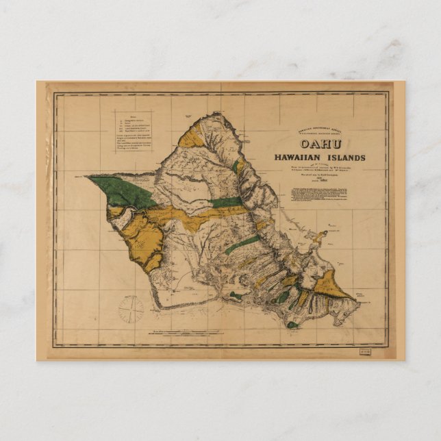 Map of Oahu, Hawaiian Island (1881) Postcard (Front)
