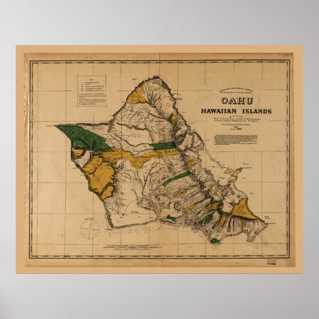 Map of Oahu, Hawaiian Island (1881) Poster (Front)