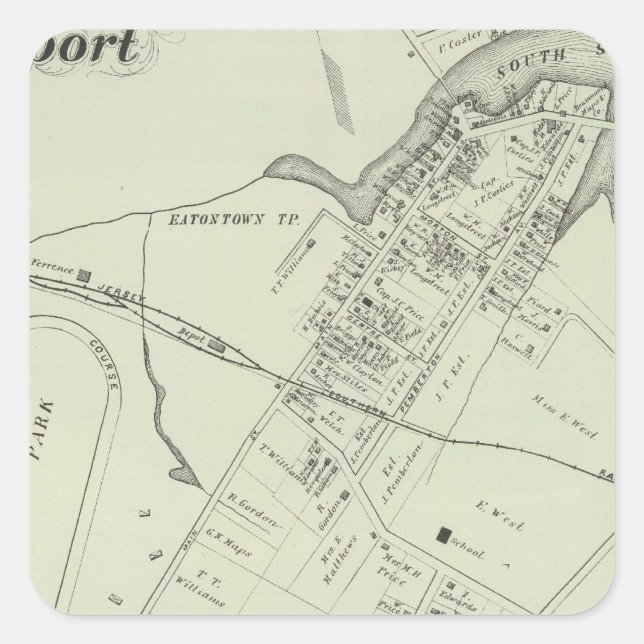 Map of Oceanport, NJ Square Sticker (Front)
