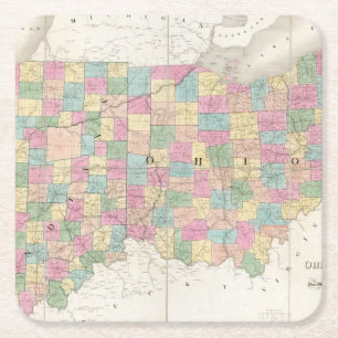 Map of Ohio And Indiana Square Paper Coaster
