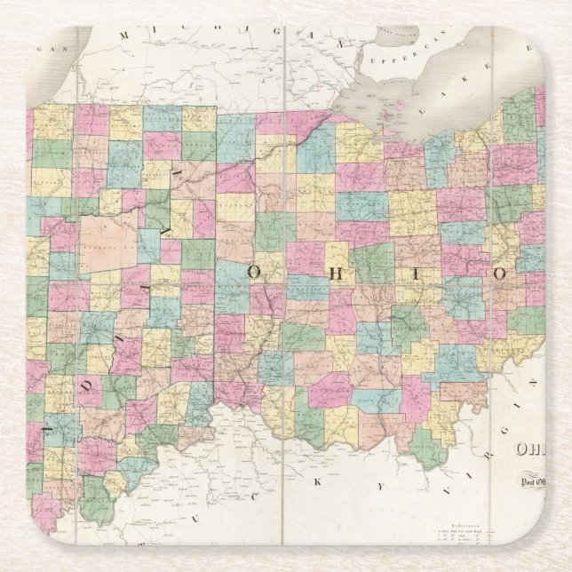 Map of Ohio And Indiana Square Paper Coaster (Front)