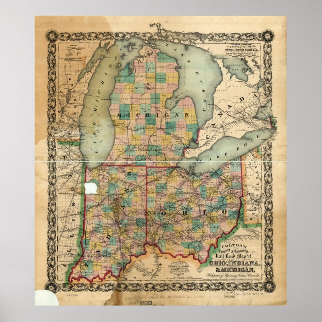 Map of Ohio, Indiana & Michigan (1859) Poster (Front)