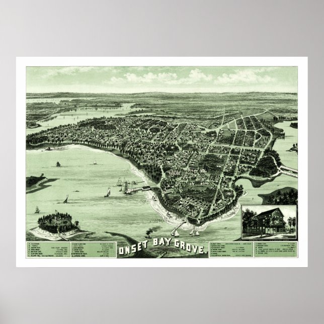 Map of Onset Bay Grove in Wareham, MA from 1885 Poster (Front)
